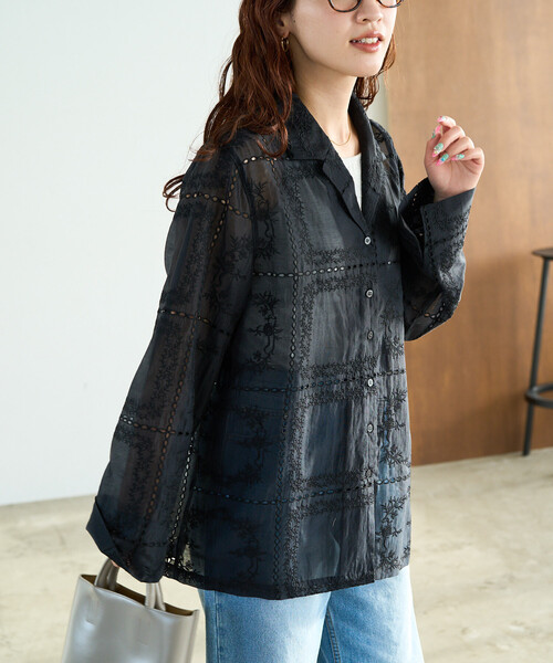 限定展開 パッチワーク風 総刺繍 シャツジャケット(セットアップ対応