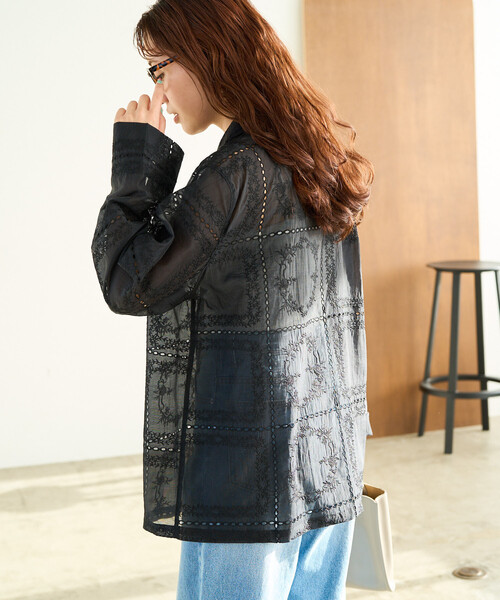 限定展開 パッチワーク風 総刺繍 シャツジャケット(セットアップ対応