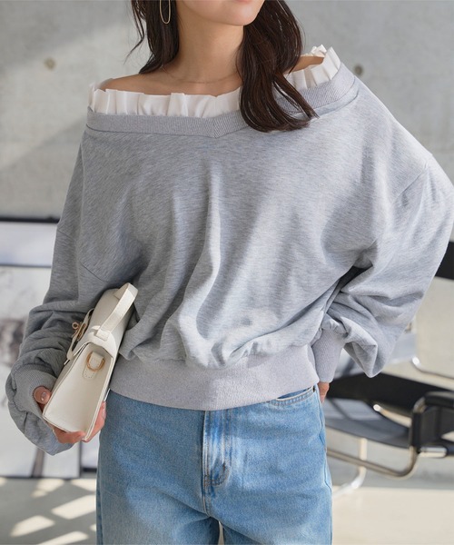 KOBE LETTUCE（コウベレタス）の「前後2wayフリルドッキングオフショルスウェット（スウェット・レディース・アイボリー/ブラック/グレー・M）」の9枚目の写真