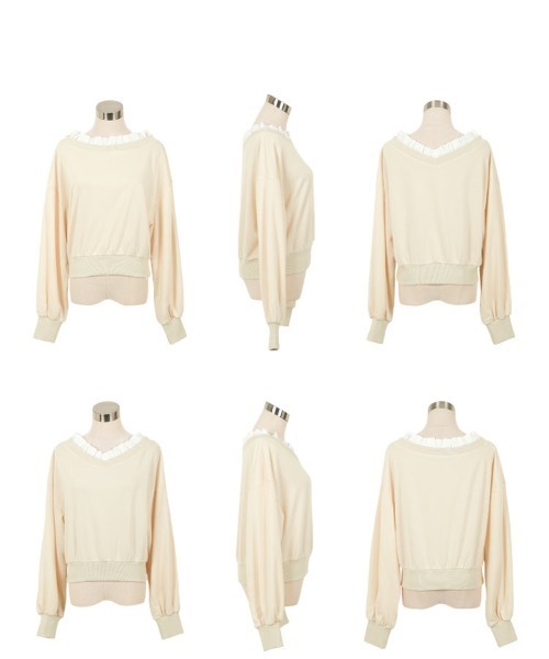 KOBE LETTUCE（コウベレタス）の「前後2wayフリルドッキングオフショルスウェット（スウェット・レディース・アイボリー/ブラック/グレー・M）」の10枚目の写真