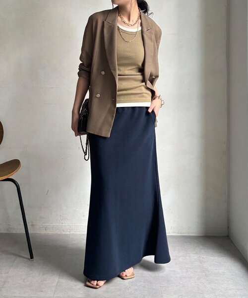 DouDou（ドゥドゥ）の「【セットアップ可能】マーメイドカットフレアスカート（スカート・レディース・ネイビー/グレイッシュベージュ/グレー・FREE）」の12枚目の写真