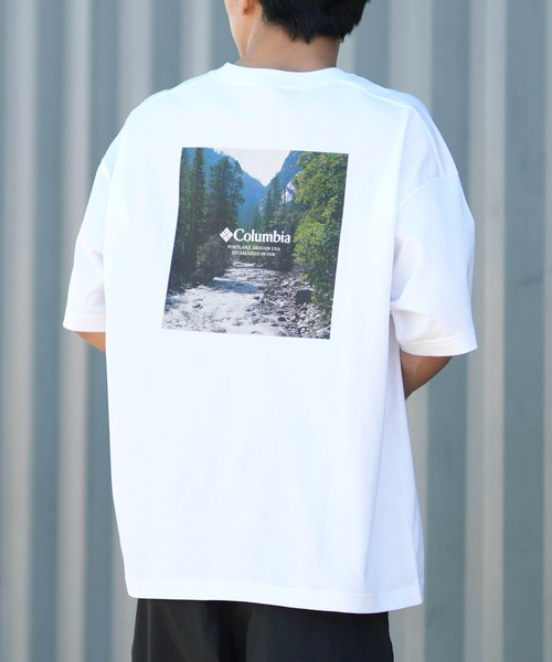 Columbia(コロンビア)の「columbia/コロンビア リラックスフィット綿混ショートスリーブTシャツ ムラサキ限定 PM0963(Tシャツ/カットソー・メンズ・ダークグリーン/グレイッシュベージュ/ホワイト×グリーン/ブラック×グリーン・XL/L/M/S)」の2枚目の写真