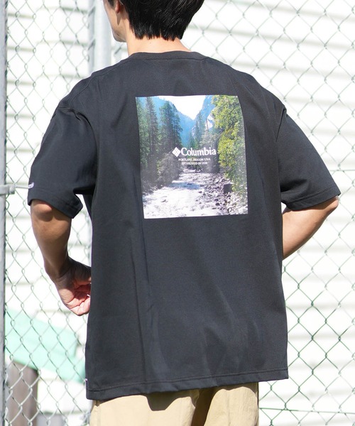 Columbia(コロンビア)の「columbia/コロンビア リラックスフィット綿混ショートスリーブTシャツ ムラサキ限定 PM0963(Tシャツ/カットソー・メンズ・ダークグリーン/グレイッシュベージュ/ホワイト×グリーン/ブラック×グリーン・XL/L/M/S)」の1枚目の写真