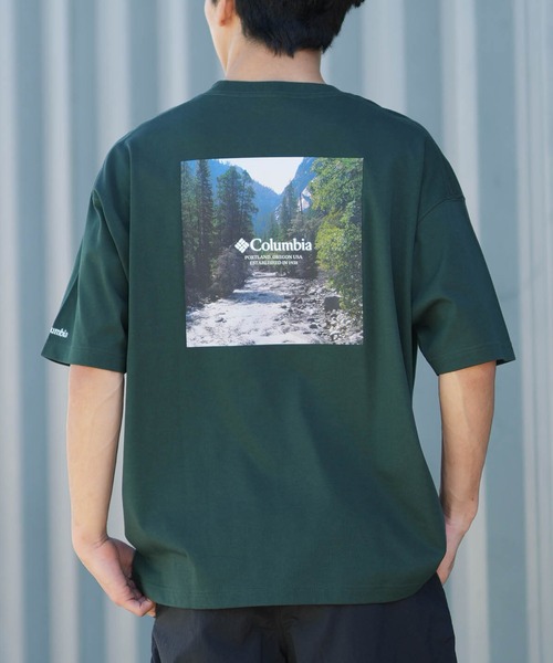 Columbia(コロンビア)の「columbia/コロンビア リラックスフィット綿混ショートスリーブTシャツ ムラサキ限定 PM0963(Tシャツ/カットソー・メンズ・ダークグリーン/グレイッシュベージュ/ホワイト×グリーン/ブラック×グリーン・XL/L/M/S)」の4枚目の写真