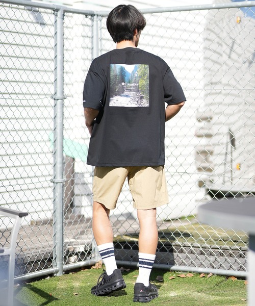 Columbia(コロンビア)の「columbia/コロンビア リラックスフィット綿混ショートスリーブTシャツ ムラサキ限定 PM0963(Tシャツ/カットソー・メンズ・ダークグリーン/グレイッシュベージュ/ホワイト×グリーン/ブラック×グリーン・XL/L/M/S)」の18枚目の写真