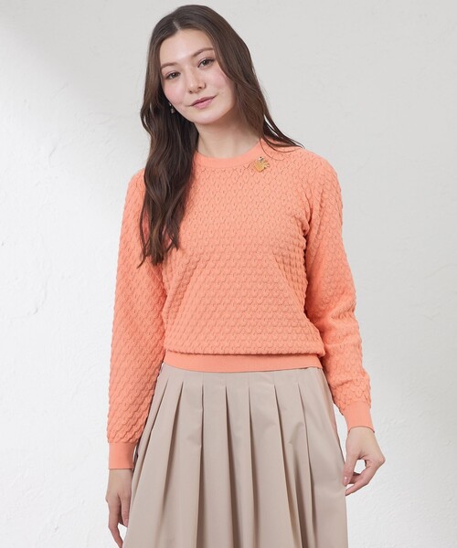 amaca（アマカ）の「バルキーストレッチ編み柄ニット（ニット/セーター・レディース・ダークネイビー/オレンジ/オフホワイト・38/40）」の3枚目の写真