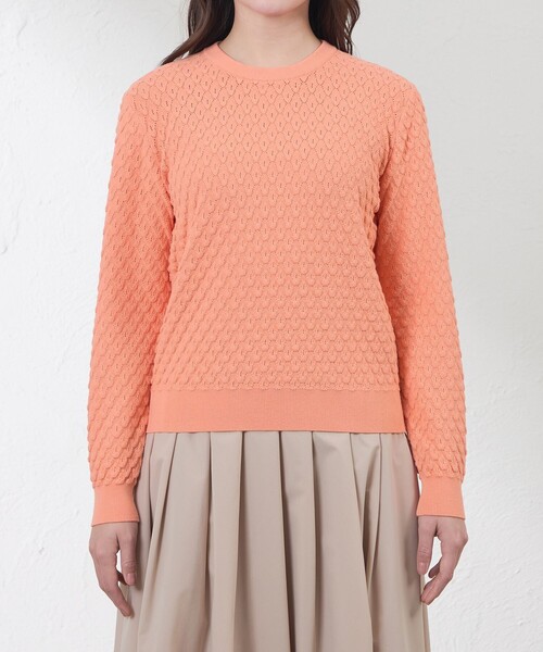 amaca（アマカ）の「バルキーストレッチ編み柄ニット（ニット/セーター・レディース・ダークネイビー/オレンジ/オフホワイト・38/40）」の6枚目の写真