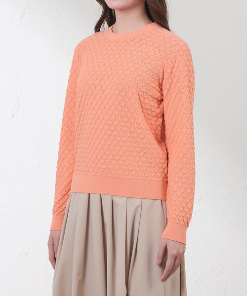 amaca（アマカ）の「バルキーストレッチ編み柄ニット（ニット/セーター・レディース・ダークネイビー/オレンジ/オフホワイト・38/40）」の5枚目の写真