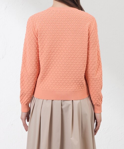 amaca（アマカ）の「バルキーストレッチ編み柄ニット（ニット/セーター・レディース・ダークネイビー/オレンジ/オフホワイト・38/40）」の4枚目の写真