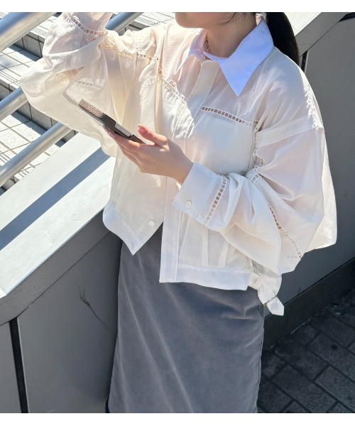 IRENENNE(アイレネ)の「シアーシャツブルゾン / Sheer Shirt Blouson(シャツ/ブラウス・レディース・ブラック/ホワイト・36)」の1枚目の写真