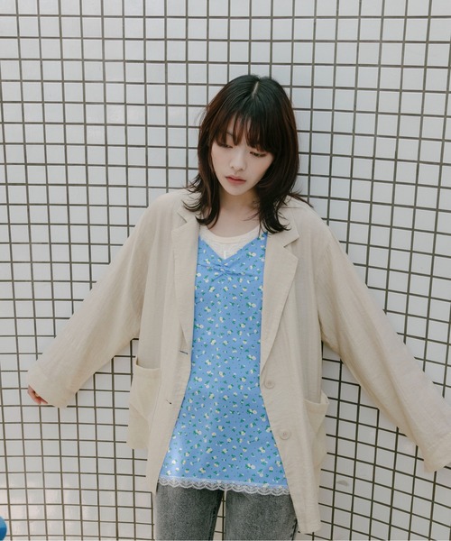 PILIT(ピリット)の「花柄キャミソール(シャツ/ブラウス・レディース・ブラック/オフホワイト/ブルー・MEDIUM)」の4枚目の写真