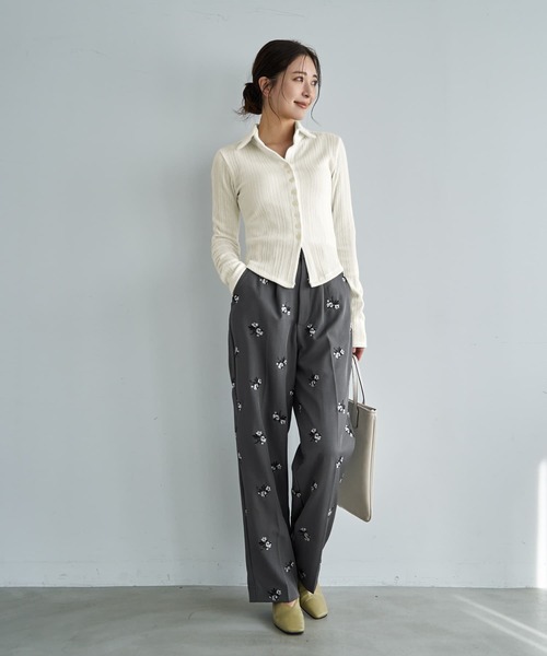 STYLE DELI(スタイルデリ)の「リブニットソー襟付きトップス(Tシャツ/カットソー・レディース・ネイビー/ブラック/アイボリー・FREE)」の4枚目の写真