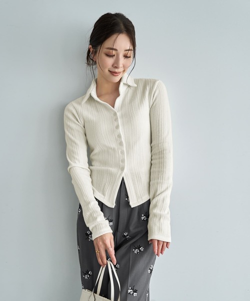 STYLE DELI(スタイルデリ)の「リブニットソー襟付きトップス(Tシャツ/カットソー・レディース・ネイビー/ブラック/アイボリー・FREE)」の8枚目の写真