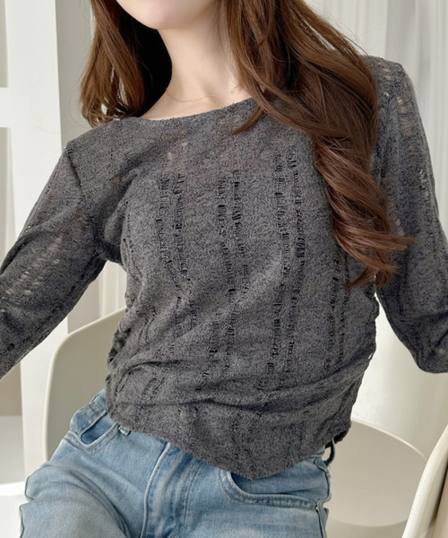 Ada.(エイダ)の「イレヘム ダメージ プルオーバー(Tシャツ/カットソー・レディース・アイボリー/ライトブルー/チャコール・FREE)」の9枚目の写真