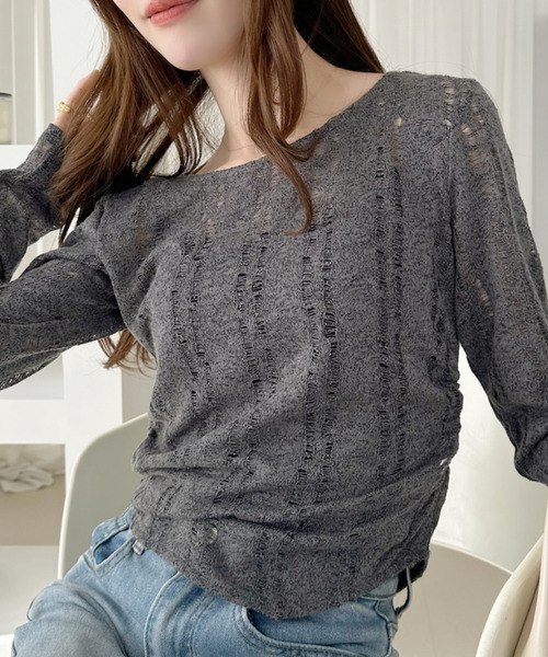 Ada.(エイダ)の「イレヘム ダメージ プルオーバー(Tシャツ/カットソー・レディース・アイボリー/ライトブルー/チャコール・FREE)」の11枚目の写真