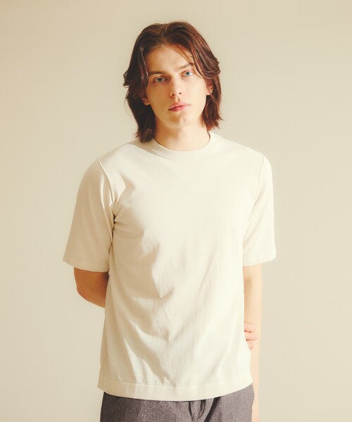 DESIGNWORKS(デザインワークス)の「リミットツイストニットTシャツ / 半袖ニット(ニット/セーター・メンズ・ブラック/グレイッシュベージュ/ネイビー/グリーン/スモークピンク・46/50/48)」の7枚目の写真
