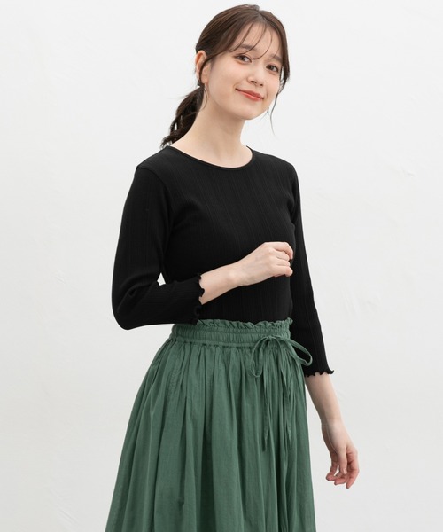 Honeys(ハニーズ)の「【UVカット】7分袖メロー使いテレコT(Tシャツ/カットソー・レディース・ピンク/ブラウン/ライトグリーン/グレイッシュベージュ/サックスブルー/ブラック/オフホワイト・L/LL/M/S)」の15枚目の写真