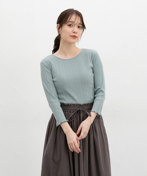 Honeys(ハニーズ)の「【UVカット】7分袖メロー使いテレコT(Tシャツ/カットソー・レディース・ピンク/ブラウン/ライトグリーン/グレイッシュベージュ/サックスブルー/ブラック/オフホワイト・L/LL/M/S)」の17枚目の写真