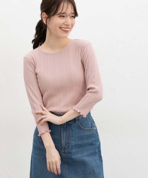 Honeys(ハニーズ)の「【UVカット】7分袖メロー使いテレコT(Tシャツ/カットソー・レディース・ピンク/ブラウン/ライトグリーン/グレイッシュベージュ/サックスブルー/ブラック/オフホワイト・L/LL/M/S)」の21枚目の写真