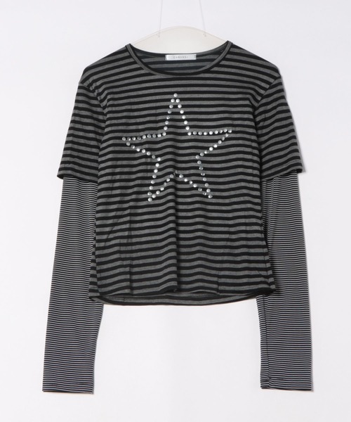 CANVAS+(キャンバスプラス)の「【CANVAS+】スターモチーフボーダーレイヤードトップス(Tシャツ/カットソー・レディース・ブラック・M)」の18枚目の写真