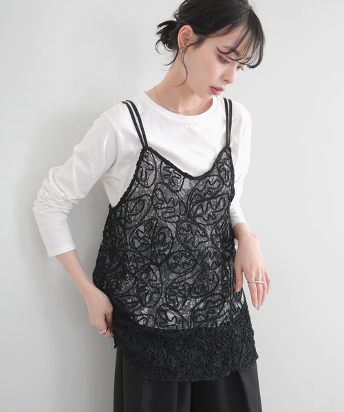 LIAN（リアン）の「コードラインレースキャミ（キャミソール・レディース・オフホワイト/ブラック・FREE）」の2枚目の写真