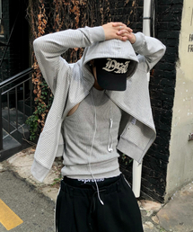 DRUNKTXT（ドランクテキスト）の「Stripe Zip-Up Hoodie Gray（パーカー）」