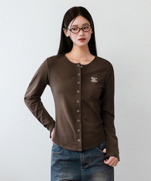 ベーシックスナップボタンカーブロングスリーブTシャツ_ブラウン