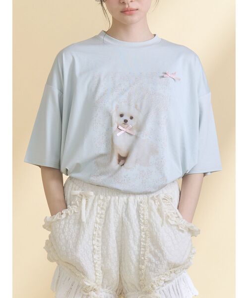 merry jenny(メリージェニー)の「ribbon dog collage tee(Tシャツ/カットソー・レディース・ブルー/オフホワイト/ピンク・FREE)」の2枚目の写真