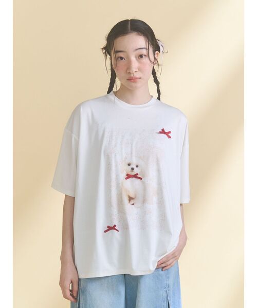 merry jenny(メリージェニー)の「ribbon dog collage tee(Tシャツ/カットソー・レディース・ブルー/オフホワイト/ピンク・FREE)」の9枚目の写真