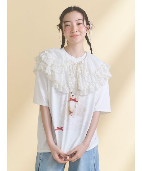 merry jenny(メリージェニー)の「ribbon dog collage tee(Tシャツ/カットソー・レディース・ブルー/オフホワイト/ピンク・FREE)」の11枚目の写真