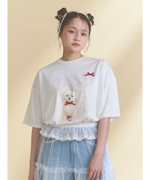 merry jenny(メリージェニー)の「ribbon dog collage tee(Tシャツ/カットソー・レディース・ブルー/オフホワイト/ピンク・FREE)」の18枚目の写真