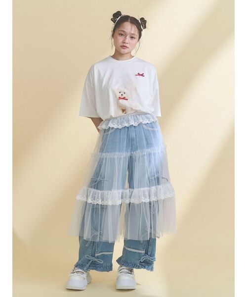 merry jenny(メリージェニー)の「ribbon dog collage tee(Tシャツ/カットソー・レディース・ブルー/オフホワイト/ピンク・FREE)」の4枚目の写真