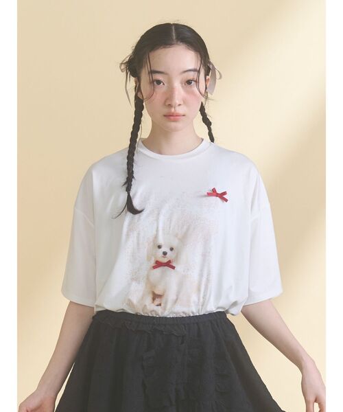 merry jenny(メリージェニー)の「ribbon dog collage tee(Tシャツ/カットソー・レディース・ブルー/オフホワイト/ピンク・FREE)」の5枚目の写真