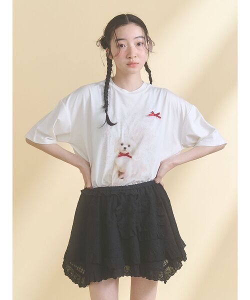 merry jenny(メリージェニー)の「ribbon dog collage tee(Tシャツ/カットソー・レディース・ブルー/オフホワイト/ピンク・FREE)」の6枚目の写真