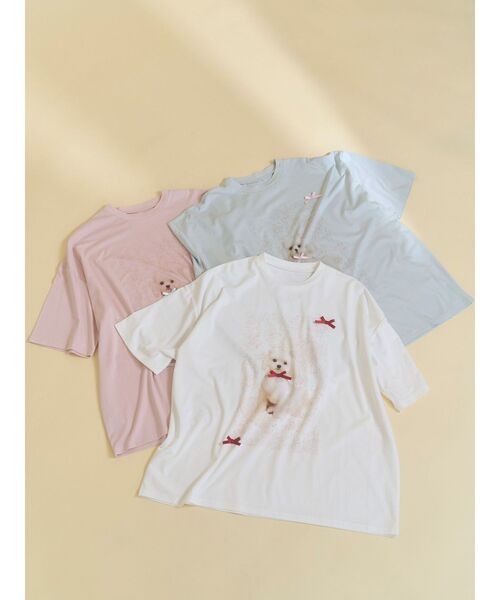 merry jenny(メリージェニー)の「ribbon dog collage tee(Tシャツ/カットソー・レディース・ブルー/オフホワイト/ピンク・FREE)」の12枚目の写真