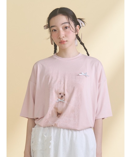 merry jenny(メリージェニー)の「ribbon dog collage tee(Tシャツ/カットソー・レディース・ブルー/オフホワイト/ピンク・FREE)」の3枚目の写真