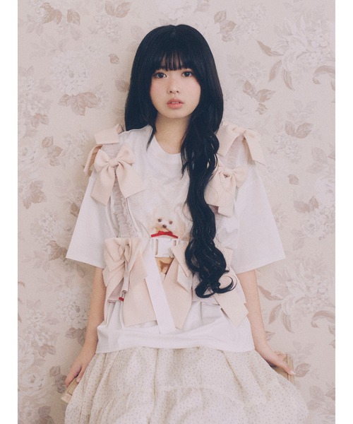 merry jenny(メリージェニー)の「ribbon dog collage tee(Tシャツ/カットソー・レディース・ブルー/オフホワイト/ピンク・FREE)」の6枚目の写真