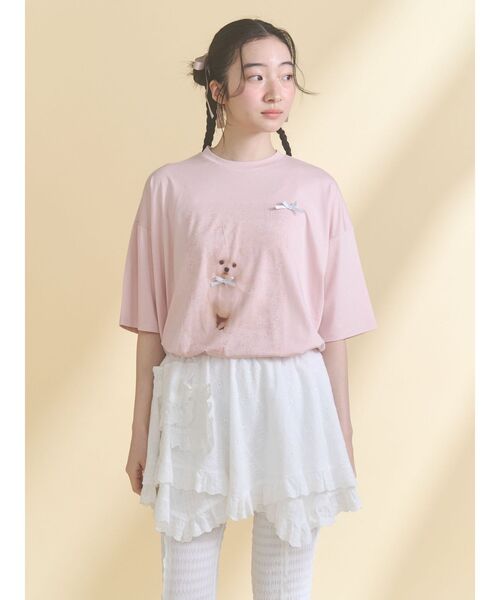 merry jenny(メリージェニー)の「ribbon dog collage tee(Tシャツ/カットソー・レディース・ブルー/オフホワイト/ピンク・FREE)」の4枚目の写真