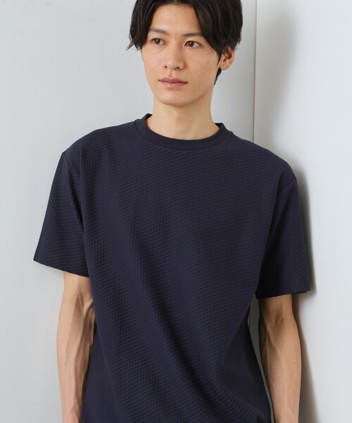 THE SHOP TK (ザ ショップ ティーケー )の「ハニカム リンクス半袖Tシャツ 洗濯機OK(Tシャツ/カットソー・メンズ・オフホワイト/ライトグレー/ネイビー・01/02/04)」の3枚目の写真