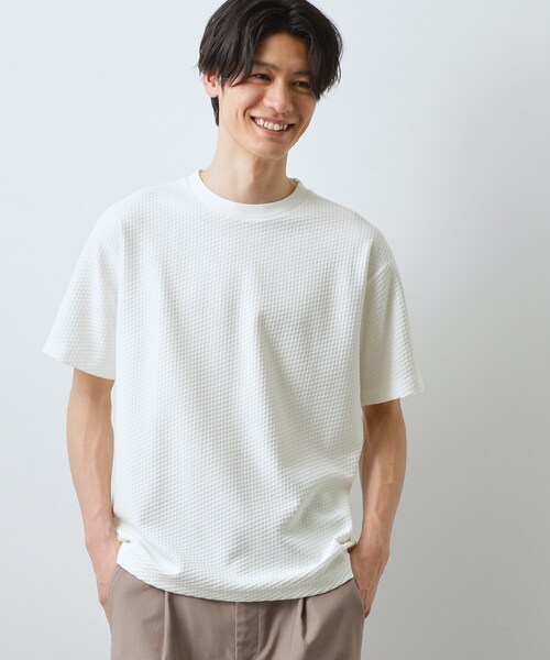 THE SHOP TK (ザ ショップ ティーケー )の「ハニカム リンクス半袖Tシャツ 洗濯機OK(Tシャツ/カットソー・メンズ・オフホワイト/ライトグレー/ネイビー・01/02/04)」の11枚目の写真