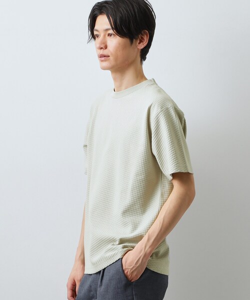 THE SHOP TK (ザ ショップ ティーケー )の「ハニカム リンクス半袖Tシャツ 洗濯機OK(Tシャツ/カットソー・メンズ・オフホワイト/ライトグレー/ネイビー・01/02/04)」の6枚目の写真