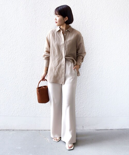 SHIPS(シップス)の「堀田茜×SHIPS:〈手洗い可能〉ダブルクロス ベルト 付き パンツ(その他パンツ・レディース・ブラック/ベージュ・38/36)」の7枚目の写真
