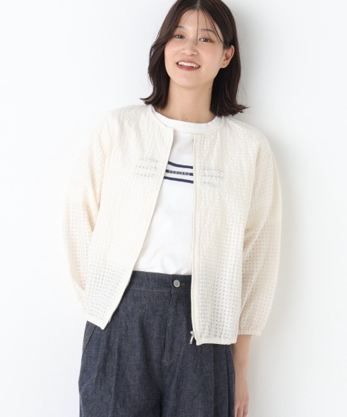 human woman(ヒューマンウーマン)の「◆【ウォッシャブル】ラッセルチェックレースジップブルゾン(ブルゾン・レディース・ホワイト系その他/ネイビー・MEDIUM)」の5枚目の写真