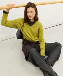 All-day Cotton V-neck Knit - Matcha Olive