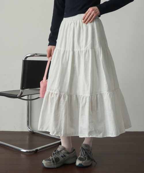 Birthday room(バースデイルーム)の「ティアードロングスカート/Tiered long skirt(スカート・レディース・ブラック/ホワイト・FREE)」の22枚目の写真