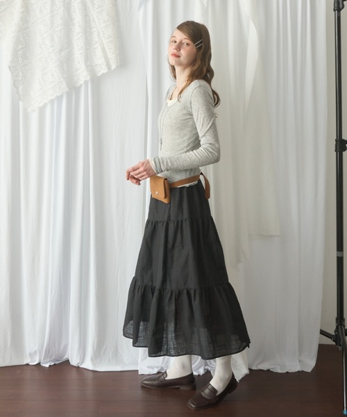 Birthday room(バースデイルーム)の「ティアードロングスカート/Tiered long skirt(スカート・レディース・ブラック/ホワイト・FREE)」の5枚目の写真