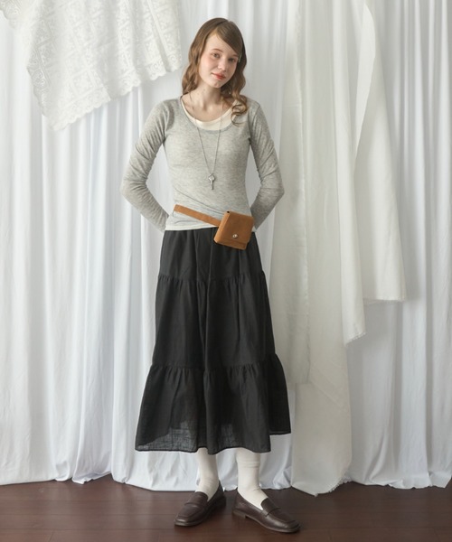 Birthday room(バースデイルーム)の「ティアードロングスカート/Tiered long skirt(スカート・レディース・ブラック/ホワイト・FREE)」の6枚目の写真