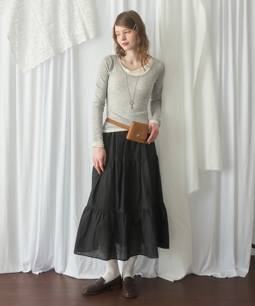 Birthday room(バースデイルーム)の「ティアードロングスカート/Tiered long skirt(スカート・レディース・ブラック/ホワイト・FREE)」の7枚目の写真