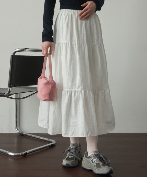 Birthday room(バースデイルーム)の「ティアードロングスカート/Tiered long skirt(スカート・レディース・ブラック/ホワイト・FREE)」の20枚目の写真