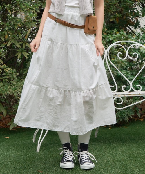 Birthday room(バースデイルーム)の「ティアードロングスカート/Tiered long skirt(スカート・レディース・ブラック/ホワイト・FREE)」の15枚目の写真